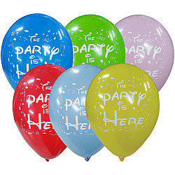  LATEX 13'' ΤΥΠΩΜΕΝΑ THE PARTY IS HERE 6ΤΕΜ