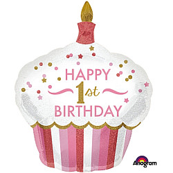 FOIL S/S 1ST BIRTHDAY PINK