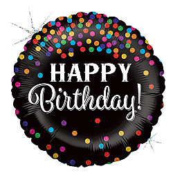 FOIL Mini/S  9'' HAPPY BIRTHDAY ΜΑΥΡΟ CONFETTI