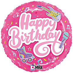 FOIL 18'' PINK BIRTHDAY(ROLLER ΚΙΘΑΡΑ ΜΙΚΡΟΦΩΝΟ)