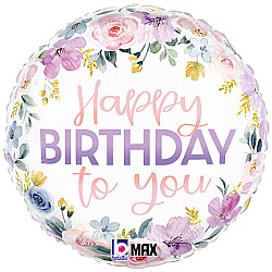 FOIL 18'' HAPPY BIRTHDAY FLORAL LILAC